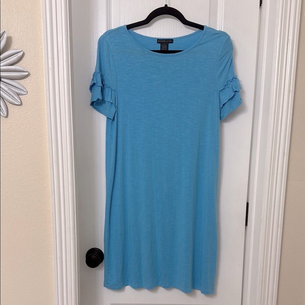 Design history blue ruffle sleeves dress size S